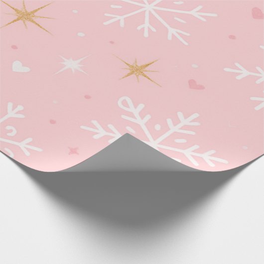 Pink Snowflake & Gold Sparkle Christmas Cadeaupapier (Hoek)