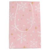 Pink Snowflake & Gold Sparkle Christmas Gift Bag  Medium Cadeauzakje (Voorkant)