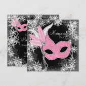 Pink Snowflake Masquerade Party Kaart (Voorkant / Achterkant)