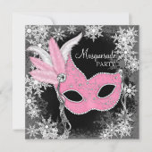 Pink Snowflake Masquerade Party Kaart (Voorkant)