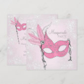Pink Snowflake Masquerade Party Kaart (Voorkant / Achterkant)
