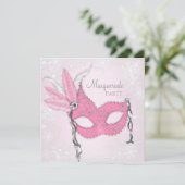 Pink Snowflake Masquerade Party Kaart (Staand voorkant)