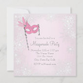 Pink Snowflake Masquerade Party Kaart (Achterkant)