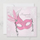 Pink Snowflake Masquerade Party Kaart (Voorkant)
