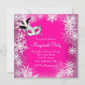 Pink Snowflake Masquerade Party Kaart (Achterkant)