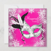 Pink Snowflake Masquerade Party Kaart (Voorkant)