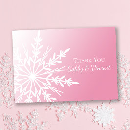 Pink Snowflake Winter Weddenschap Platte Dank je Kaart