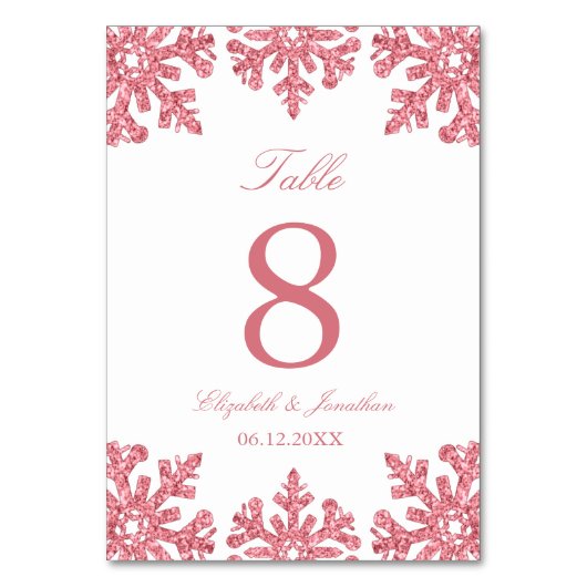 Pink Snowflake Winter Wedding Kaart (Achterkant)