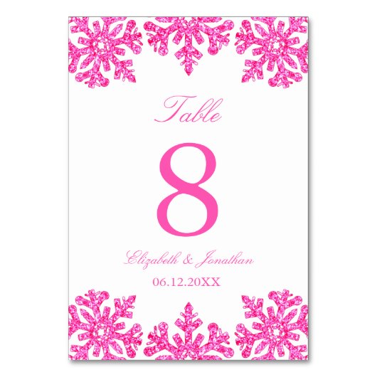 Pink Snowflake Winter Wedding Kaart (Voorkant)