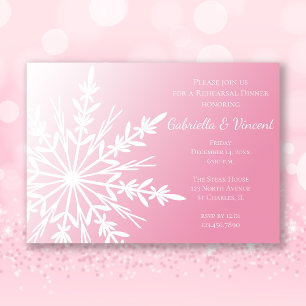 Pink Snowflake Winter Wedding Rehearsal Dinner Kaart