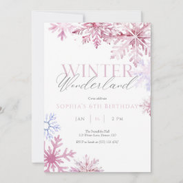 Pink Snowflake Winter Wonderland Birthday Invite Bedankkaart