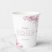 Pink Snowflake Winter Wonderland First Birthday Papieren Bekers (Voorkant)