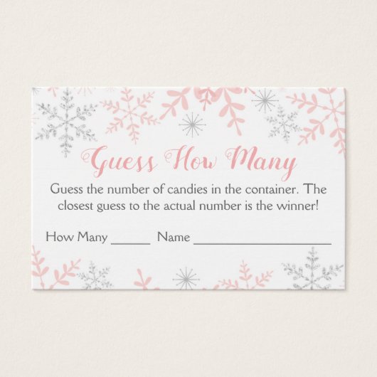 Pink Snowflakes Baby shower Raad hoeveel spel Visitekaartje (Voorkant)