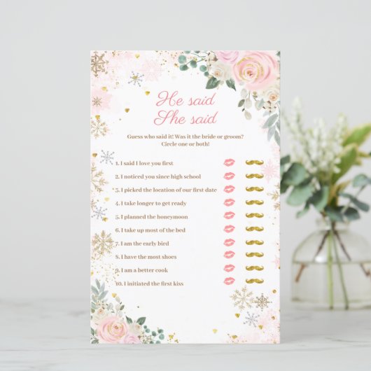 Pink Snowflakes Floral zei dat ze Kaart van games  (Staand voorkant)