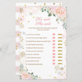 Pink Snowflakes Floral zei dat ze Kaart van games  (Voorkant / Achterkant)