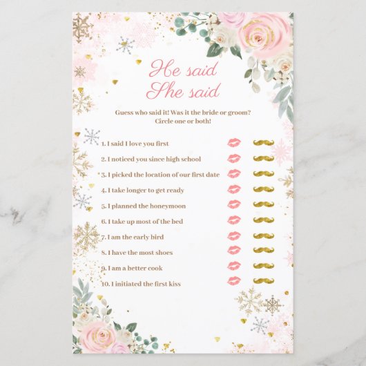 Pink Snowflakes Floral zei dat ze Kaart van games  (Voorkant)