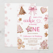 Pink Snowflakes Gingerbread Christmas 1st Birthday Kaart (Voorkant / Achterkant)