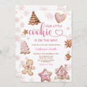 Pink Snowflakes Gingerbread Christmas Baby Shower Kaart (Voorkant / Achterkant)