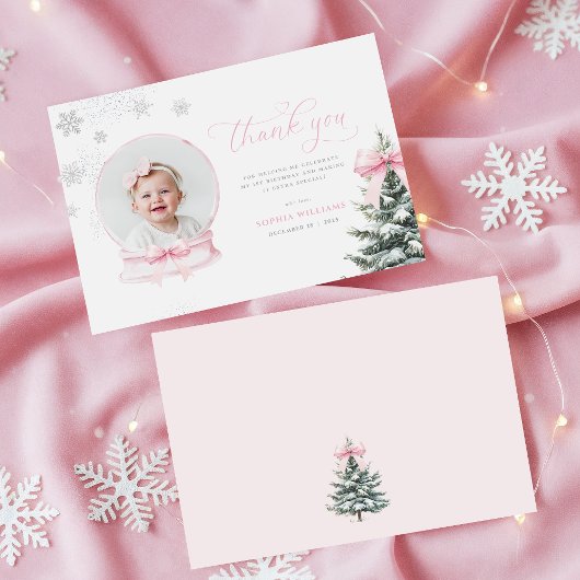 Pink Snowglobe Winter Onederland First Birthday Th Bedankkaart