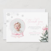 Pink Snowglobe Winter Onederland First Birthday Th Bedankkaart (Voorkant)