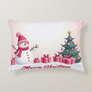 pink snowman accent kussen