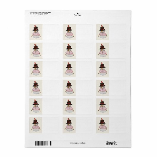 Pink Snowman Adresetiketten Etiket (Full Sheet)