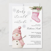 Pink Snowman “Baby It’s Cold Outside” Baby Shower Kaart (Voorkant)