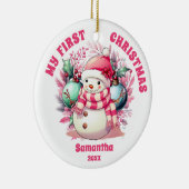 Pink Snowman Baby's eerste kerst Ornament (Rechts)