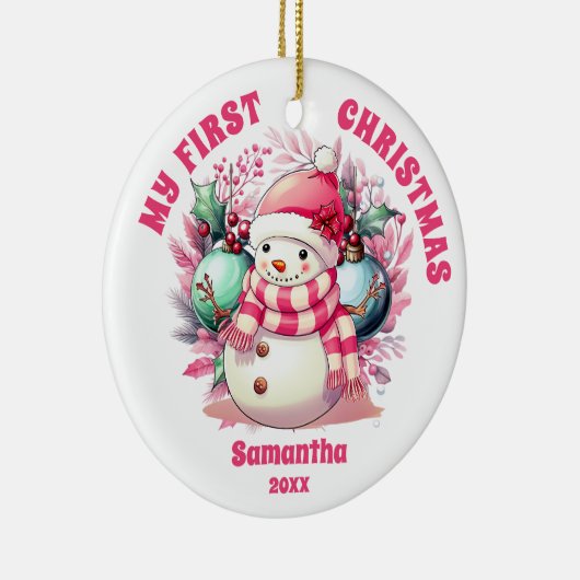 Pink Snowman Baby's eerste kerst Ornament (Rechts)