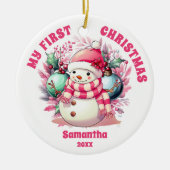 Pink Snowman Baby's eerste kerst Ornament (Voorkant)
