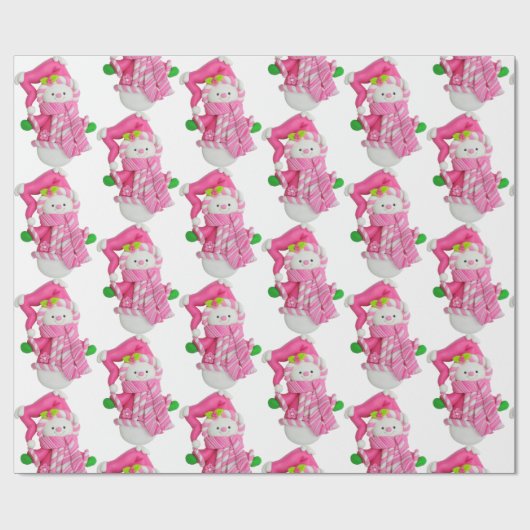 Pink Snowman Cadeaupapier (Vlak)