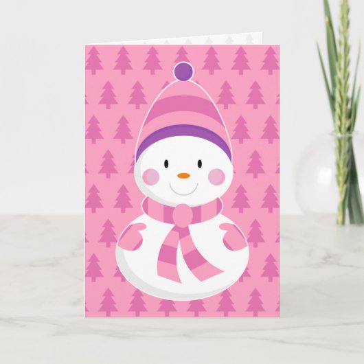 Pink Snowman Christmas Kaart (Voorkant)