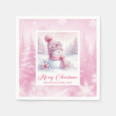 Pink Snowman Christmas Scene Napkins Winter Forest Servet (Voorkant)
