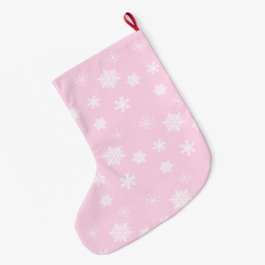 Pink Snowman en sneeuwvlokken gepersonaliseerd Grote Kerstsok (Achterkant (Hangend))