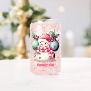 Pink Snowman gepersonaliseerde Kinder warme chocol Blikvorm Glas
