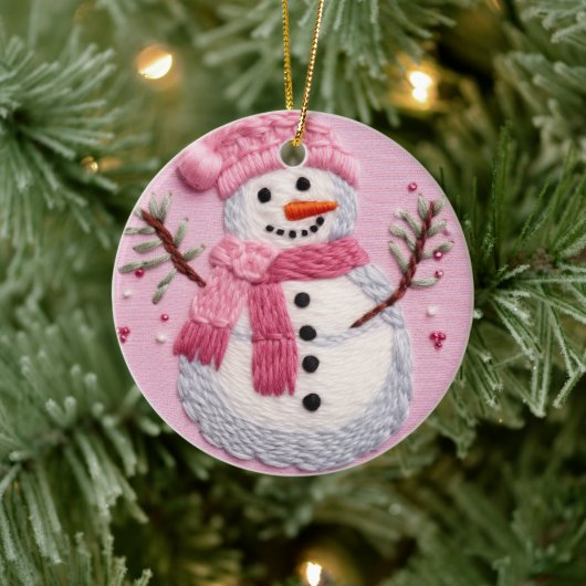 Pink Snowman Keramisch Ornament (Boom)