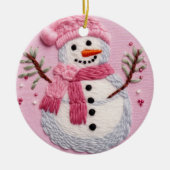 Pink Snowman Keramisch Ornament (Voorkant)