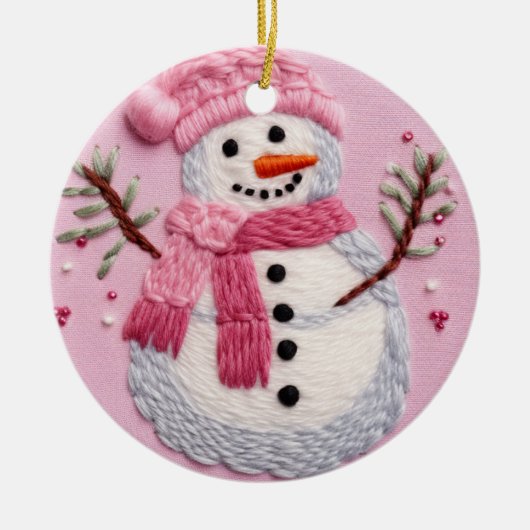 Pink Snowman Keramisch Ornament (Voorkant)