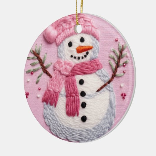 Pink Snowman Keramisch Ornament (Links)