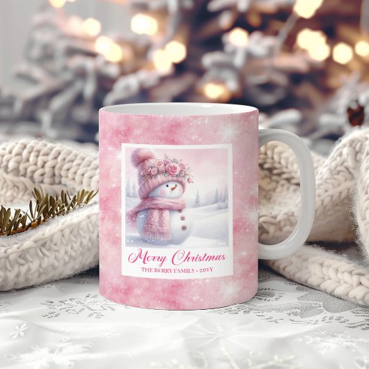 Pink Snowman Kids Mug Sweet Winter Forest Gift Koffiemok