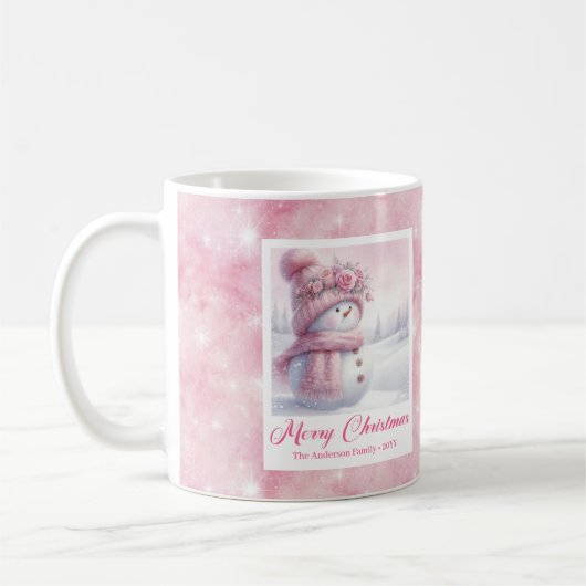 Pink Snowman Kids Mug Sweet Winter Forest Gift Koffiemok (Links)