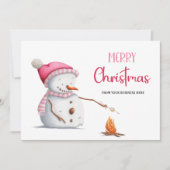 Pink Snowman Marshmallows Merry Christmas Business Feestdagenkaart (Voorkant)