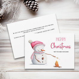 Pink Snowman Marshmallows Merry Christmas Business Feestdagenkaart