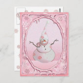 PINK SNOWMAN, SCARF & SNEEUW PET van SHARON SHARPE Briefkaart (Voorkant / Achterkant)