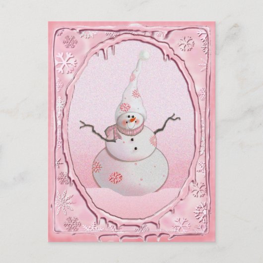PINK SNOWMAN, SCARF & SNEEUW PET van SHARON SHARPE Briefkaart (Voorkant)