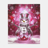 Pink Snowman Snowflakes Fleece Blanket (Voorkant)