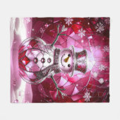 Pink Snowman Snowflakes Fleece Blanket (Voorkant (Horizontaal))
