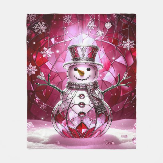 Pink Snowman Snowflakes Fleece Blanket Deken (Voorkant)