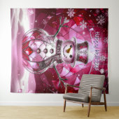 Pink Snowman Snowflakes Holiday Backdrop Wandkleed (In Situ (horizontaal))