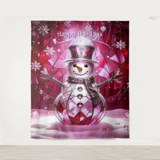 Pink Snowman Snowflakes Holiday Backdrop Wandkleed (Voorkant)